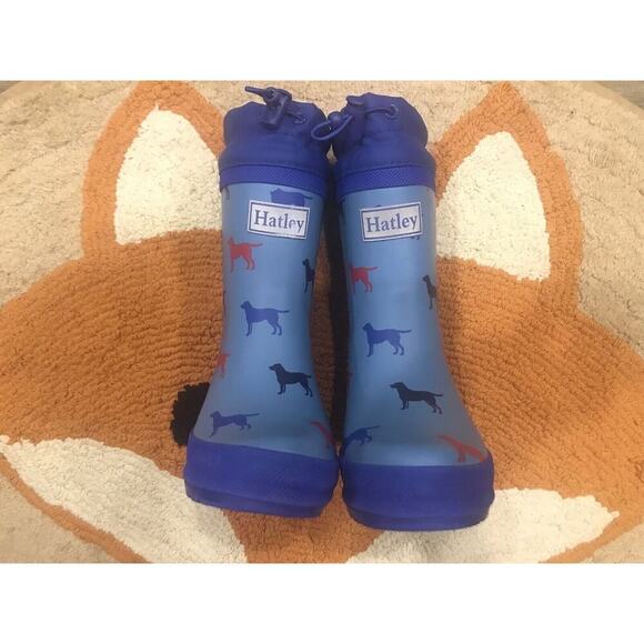 Hatley Toddler Boys Size 9 Red/Blue Dogs Sherpa Fleece Rain Boots. EUC - Picture 4 of 12